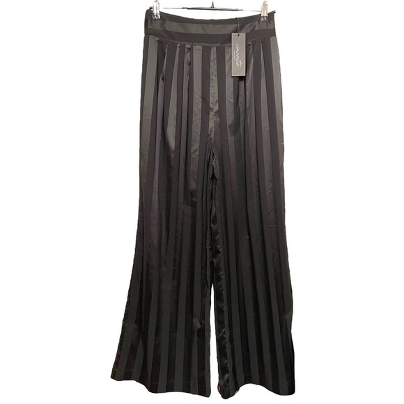 NWT Vacate The Label Kyoto Noir Stripe Satin Wide Leg Pants Size Small Black - Picture 1 of 8